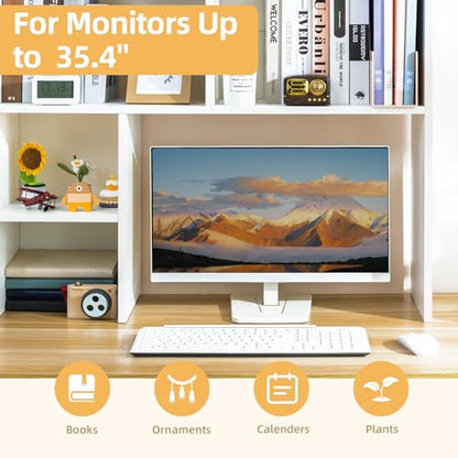 deli Desktop Shelf, Desk Hutch with 5 Shelves for Computer Desk, White - color: White
