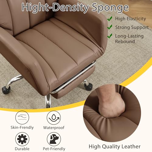 JOMEED Cross Legged Office Chair with Footrest,Flip Armrest,Brown - color: Brown