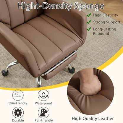 JOMEED Cross Legged Office Chair with Footrest,Flip Armrest,Brown - color: Brown
