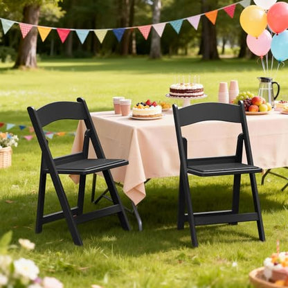 Nazhura Garden and Patio Folding Chair for Events and Wedding, Lightweight with Padded Seat, Water-Proof, Double Braced Frame, Non-Slip Feet, 350LB Capacity - color: Black