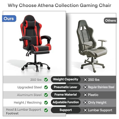 Athena Collection Ergonomic Gaming Chair for Adults, Red | Height Adjustable Office Chair Computer Desk Chair with Footrest & Headrest Lumbar Support for Office & Home, 350lbs - color: Red