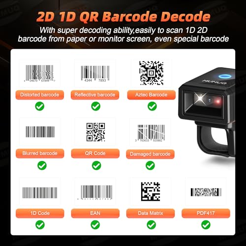 Bluetooth Ring Barcode Scanner, Wearable 1D/2D Bar Code Reader | Wearable Finger Scanner, Bluetooth 2.4g USB 3-in-1 Barcode Reader, 450mah, 6+ Hrs Use, Warehouse & Inventory
