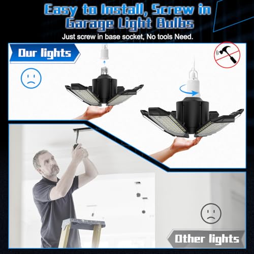 Garage Light Bulbs - Garage Lights Led Screw into Bulb Socket with 6 Deformable Panels 6500K Basement Light Fixture E26 Base Led Shop Lights for Basement Workshop Warehouse Attic - 4Pack - size: 150W - 4Pack