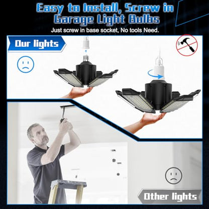Garage Light Bulbs - Garage Lights Led Screw into Bulb Socket with 6 Deformable Panels 6500K Basement Light Fixture E26 Base Led Shop Lights for Basement Workshop Warehouse Attic - 4Pack - size: 150W - 4Pack