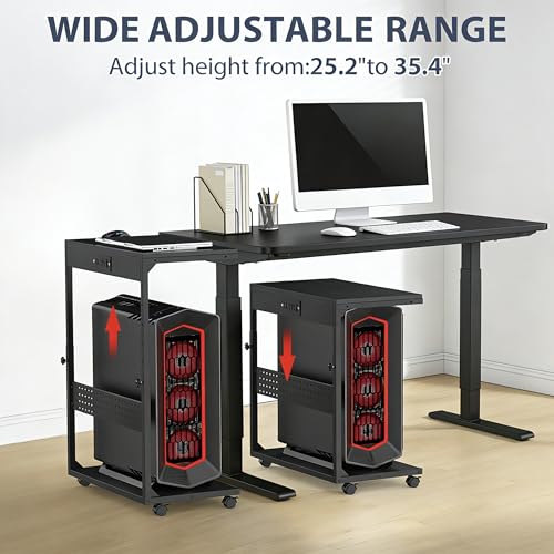 PC Stand with Charge Station,Computer Tower Stand on Wheels, Black