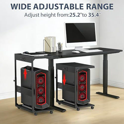 PC Stand with Charge Station,Computer Tower Stand on Wheels, Black