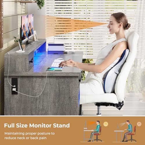 BTHFST 59.1" Executive Desk with File Drawer, Charging Station, Grey - color: Grey