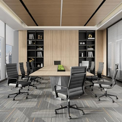 Okeysen Genuine Leather Office Desk Chair, Mid-Century Modern Real Leather Conference Room Chairs, Ergonomic Executive Ribbed Height Adjustable Swivel Rolling Chair for Home Office. - color: Dark Grey