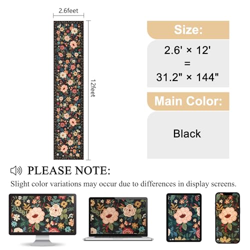 DUKINO 2.6x12 Kitchen Runner Rug, Floral Non Slip Long Washable Rug, Black | Low Pile, Stain Resistant, Soft Indoor Rug Runner for Hallway, Entryway, Bedroom, Bathroom, Laundry, Pet Friendly, Home Decor - color: Black, size: 2'6" x 12' (Rectangular)