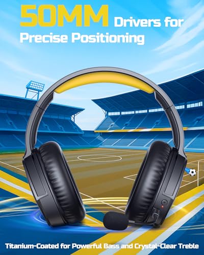 BINNUNE Wireless Gaming Headset — 2.4GHz Low-Latency USB Dongle + Bluetooth, 50mm Drivers 7.1 Surround, Noise-Cancelling Mic, 40H Battery — Over Ear Wireless Headphones for PS5, PC, Laptop, Yellow - color: Yellow