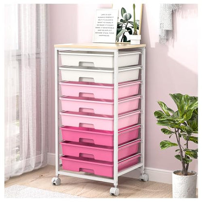 SYKIARIOL Rolling Cart with Drawers,Utility Cart with 8 Drawers,Rose Pink - color: Rose Pink