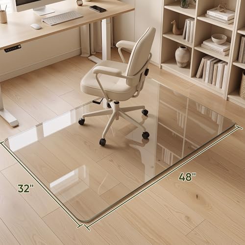 32"x48" Tempered Glass Chair Mat for Hardwood Floor & Carpet | 0.2" Thick Heavy-Duty Tempered Glass With 4 Non-Slip Pads, Smooth Rolling Surface Protects Floors From Scratches And Cracks - size: 32" x 48"