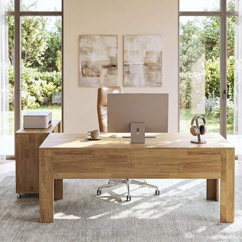 Tribesigns 63" Executive Desk with File Cabinet | L-Shaped Office Desk with Drawers and Storage Shelves, Business Combo Furniture, Computer Desk Set for Home Office, Brown
