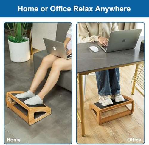 StrongTek Wooden Under Desk Footrest, 3 Heights, 400 lb, Anti-Slip, Black | Wide Non-Slip Platform, Stable Wooden Frame, Three Height Options, Office, Gaming, Reading and Sofa Leg Support - color: Black