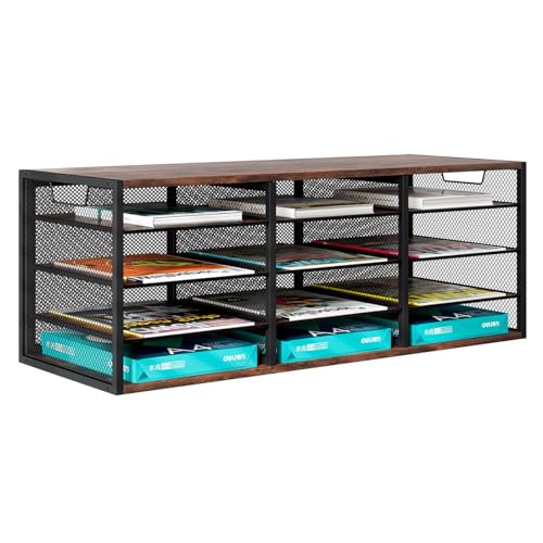 Mail Sorter Adjustable Holder, Countertop Literature Organizer, Student Mailbox for Classroom, Desktop Bill Paper Organizer for Office Home School, 12 Compartments, Brown - color: Brown, size: 31.5" × 12.2" × 11.8"