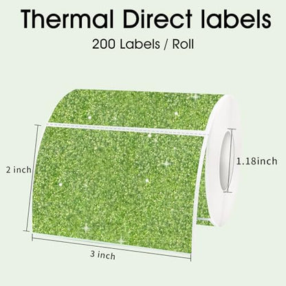 3x2 Inch Holographic Thermal Labels, Glitter Green Thermal Sticker Labels, Waterproof Thermal Printer Stickers for Price, Barcode, Name, Custom Logo Design, 200 Pcs/Roll - color: Holographic Green, size: 2*3 inch/1 roll