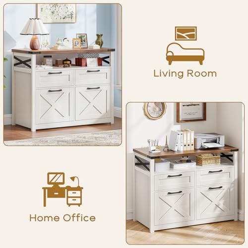 Halitaa Farmhouse Home Office File Cabinet with 4 Drawer, Unique White