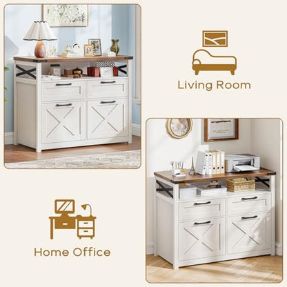Halitaa Farmhouse Home Office File Cabinet with 4 Drawer, Unique White