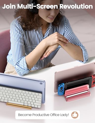 Vaydeer Vertical Laptop Stand for Desk, Dual Slots Plastic Laptop Holder with Space Saving 4-in-1 Design, Adjustable Laptop Stand Supports MacBook, Chromebook, Surface, Dell (Pink Rose) - color: Pink Rose