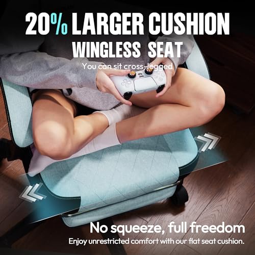Dowinx Gaming Chair Fabric with Pocket Spring Cushion, High Back Ergonomic Computer Chair with Footrest for Adults, Massage Lumbar Support Swivel Game Chair for Office Gaming 300LBS, Cyan - color: Cyan