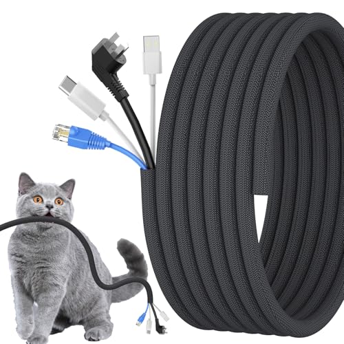 Cord Protectors from Pets No Chew, 10ft Wire Protector Cord Covers for Pets, Flexible Cable Sleeve Cord Management for TV/Computer/Electric Wires/Phone Charging Cables (Black, 1/2") - color: Black, size: 1/2"