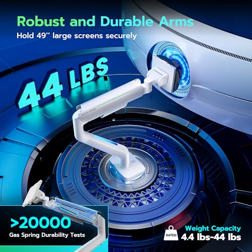 ARES WING Ultrawide Monitor arm with RGB for 17-49 Inch Screen, White - color: White