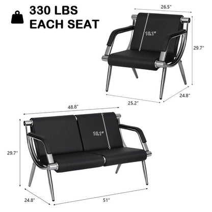 Kinsuite 4-Seat Waiting Room Chairs with PU Leather - 3Pcs Office Waiting Room Chair Reception Bench, for Airport Office Hospital School Bank, Black - size: 1-seat*2+2-seat
