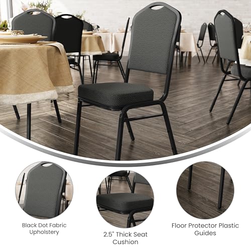 Flash Furniture Hercules Crown Back Stackable Banquet Chair, Black, 4-Pack | Black Frame, Fabric Upholstery - color: Black Dot Patterned Fabric/Black Frame, size: Set of 4