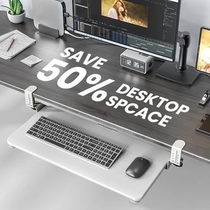 Large Keyboard Tray Under Desk, Pull Out Keyboard & Mouse Tray for Typing - color: White