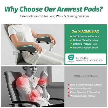 xiaomubiao Armrest Cushion for Office Chair (Set of 2), Memory Foam Chair Arm Rest Support Pads, Elbow Pressure Relief Armrest Cushion for Gaming Chair with Non-Slip Straps, Washable Cover