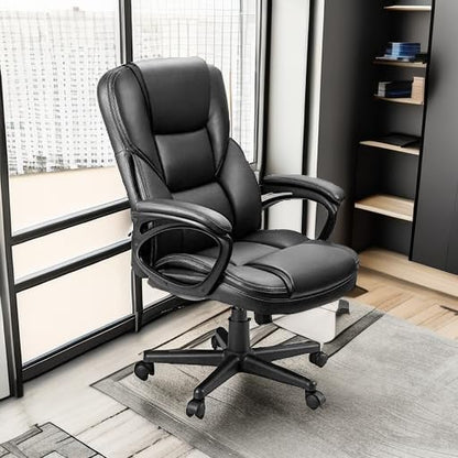 Furmax Office Executive Chair High Back Adjustable Managerial Home Desk Chair, Swivel Computer PU Leather Chair with Lumbar Support (1, Black) - color: Black