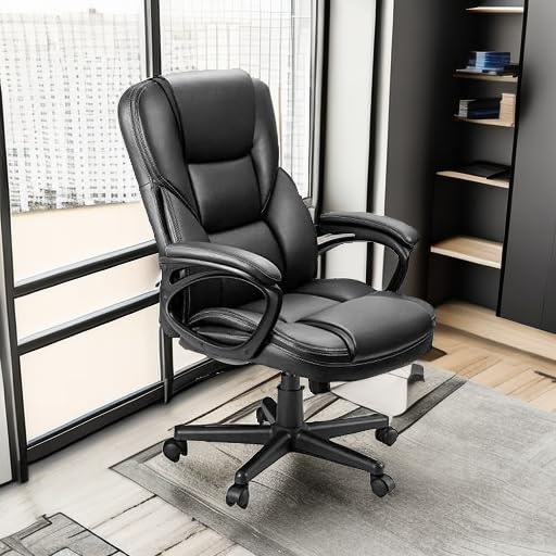 Furmax Office Executive Chair High Back Adjustable Managerial Home Desk Chair, Swivel Computer PU Leather Chair with Lumbar Support (1, Black) - color: Black