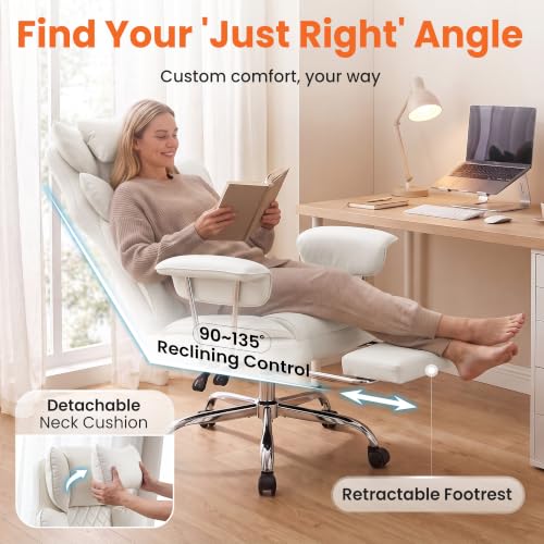 NEO CHAIR Big & Tall Leather Office Chair, High Back, Lumbar Support, White | Gaming Chair for Adults and Computer Use, Reclining Office Chair with Foot Rest, Massage, Comfy Design and Heavy Duty Support - color: White