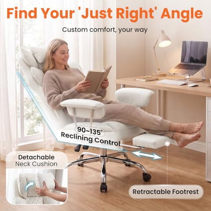 NEO CHAIR Big & Tall Leather Office Chair, High Back, Lumbar Support, White | Gaming Chair for Adults and Computer Use, Reclining Office Chair with Foot Rest, Massage, Comfy Design and Heavy Duty Support - color: White