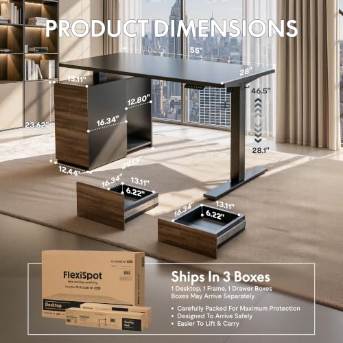 FLEXISPOT EN2 55"x28" Standing Desk Bundle with Storage Cabinet, Black - color: Black Frame + Black Top, size: 55x28 | Cabinet