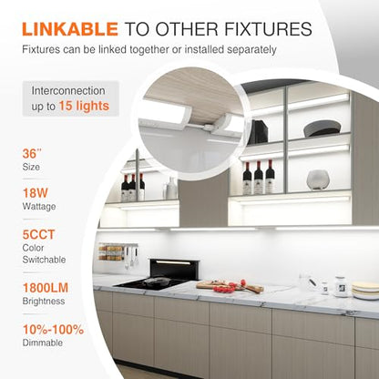 36inch Linkable Under Cabinet Lighting Hardwired Plug-in,Wired LED,18W - color: 1 Pack, size: 36 INCH