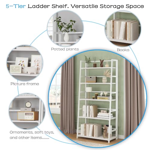 JSB 5 Tier Bookshelf, No Assembly Folding Ladder Bookshelf, 51.6in Tall Foldable Ladder Shelf, Bookcase for Home Office, Living Room,Space-Saving (All White, 5 Tier) - color: All White
