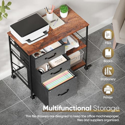 ZENY Lateral File Cabinet with 3 Drawers, Mobile File Cabinet Printer Stand, Rolling Fabric Lateral Filing Cabinet for Office Home Small Space (Grey) - color: Grey