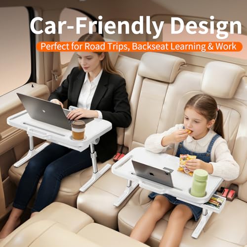 Laptop Desk Bed Table,Adjustable Lap Desk Bed Tray,Portable Folding Couch Table with Bookstand & Storage Drawer,Car Rear Seat Sofa Floor Laptop Tray Stand for Adult Kids Reading Writing Eating - size: portable