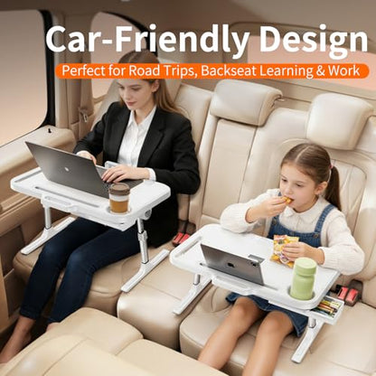 Laptop Desk Bed Table,Adjustable Lap Desk Bed Tray,Portable Folding Couch Table with Bookstand & Storage Drawer,Car Rear Seat Sofa Floor Laptop Tray Stand for Adult Kids Reading Writing Eating - size: portable