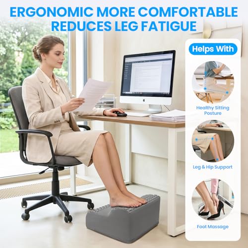 Foot Rest for Under Desk with Massage Dots, 3-Tier Foot Stool, Grey | High-Density Foam Footrest, Washable Cover, Ergonomic Leg Elevation, for Home Office Gaming Chair & Sofa, Supports Posture - color: Dark Grey