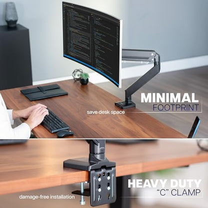 VIVO Premium Aluminum Heavy Duty Monitor Arm with 3.0 USB Ports, Fits Ultrawide Monitors up to 49 inches and 33 lbs, Single Desk Mount Stand, Pneumatic Height, Max VESA 100x100, Black, STAND-V101G1U - size: Standard, style: USB