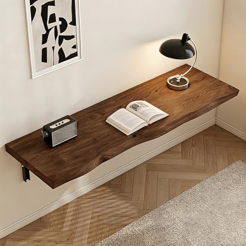 Wall Mounted Folding Table, Solid Wood Live Edge Drop Leaf Design | 300 lb Capacity, Murphy Style, Walnut Finish, Laundry Room, Craft Room, Home Office, Space Saving, 39.4"/100cm - color: Walnut, size: 39.4"x17.7"
