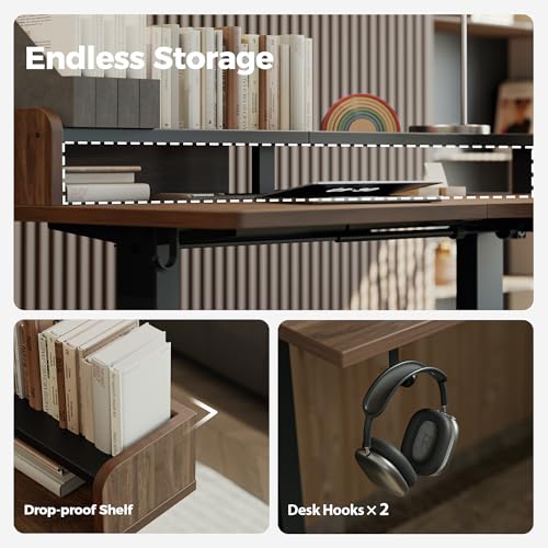 Agilestic L Shaped Standing Desk with Monitor Shelf, 63 Inch, Dark Walnut - color: Dark Walnut, size: 63 x 55 Inch with shelf