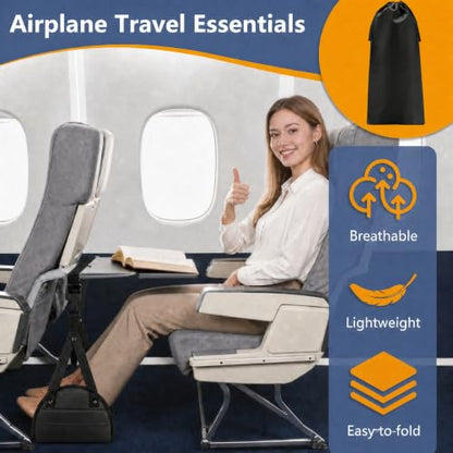 Airplane Foot Hammock,Footrest Hammock for Plane Travel,Black,1 Pack | Adjustable Foot Rest, For Long Flights, Travel Must-Haves and Travel Essentials, Portable Airplane Gadgets, Flying Comfort