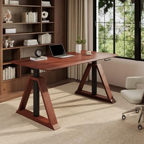 FLEXISPOT 60 x 30 Inch Oak Executive Standing Desk, Walnut | Mid-Century Modern Sit-Stand Desk, Architectural V-Frame Design, Multi-Monitor Setups, Dual Motor & 220 LBS - color: Walnut, size: 60"x30" Oak