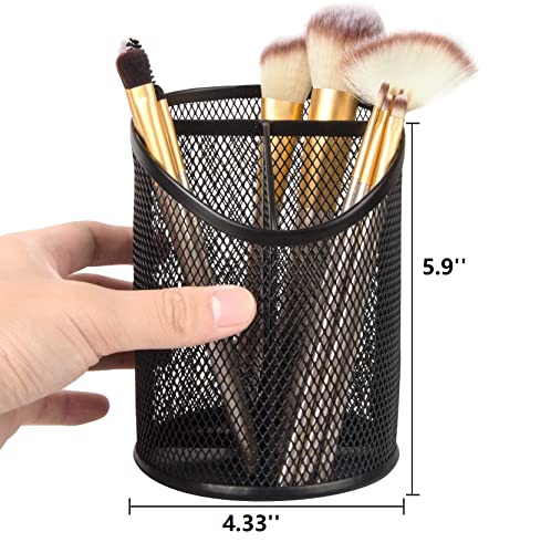 Delifox 2 Pack Pen Holder Mesh Round Pencil Holder 3 Compartments, Black | Pen Organizer for Office Home - color: Black