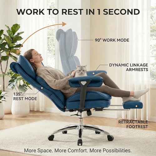 Big & Tall Office Chair, 400lbs Executive Chair with Footrest, Blue - color: Blue