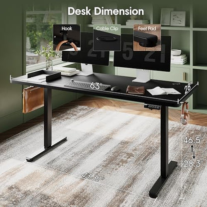 Monomi Electric Standing Desk 63"x28"Height Adjustable Sit Stand Desk | Ergonomic Home Office Computer Gaming Desk with Memory Preset Controller and Anti-Collision,Black - color: Black, size: 63x28