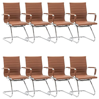 Conference Room Chairs Set of 8, Waiting Room Chairs with Arms, Reception & Waiting Room Seating, No Wheels Meeting Chairs with Mid Back Support and Chrome Sled Base, Cafe - color: Cafe, size: 8PCS